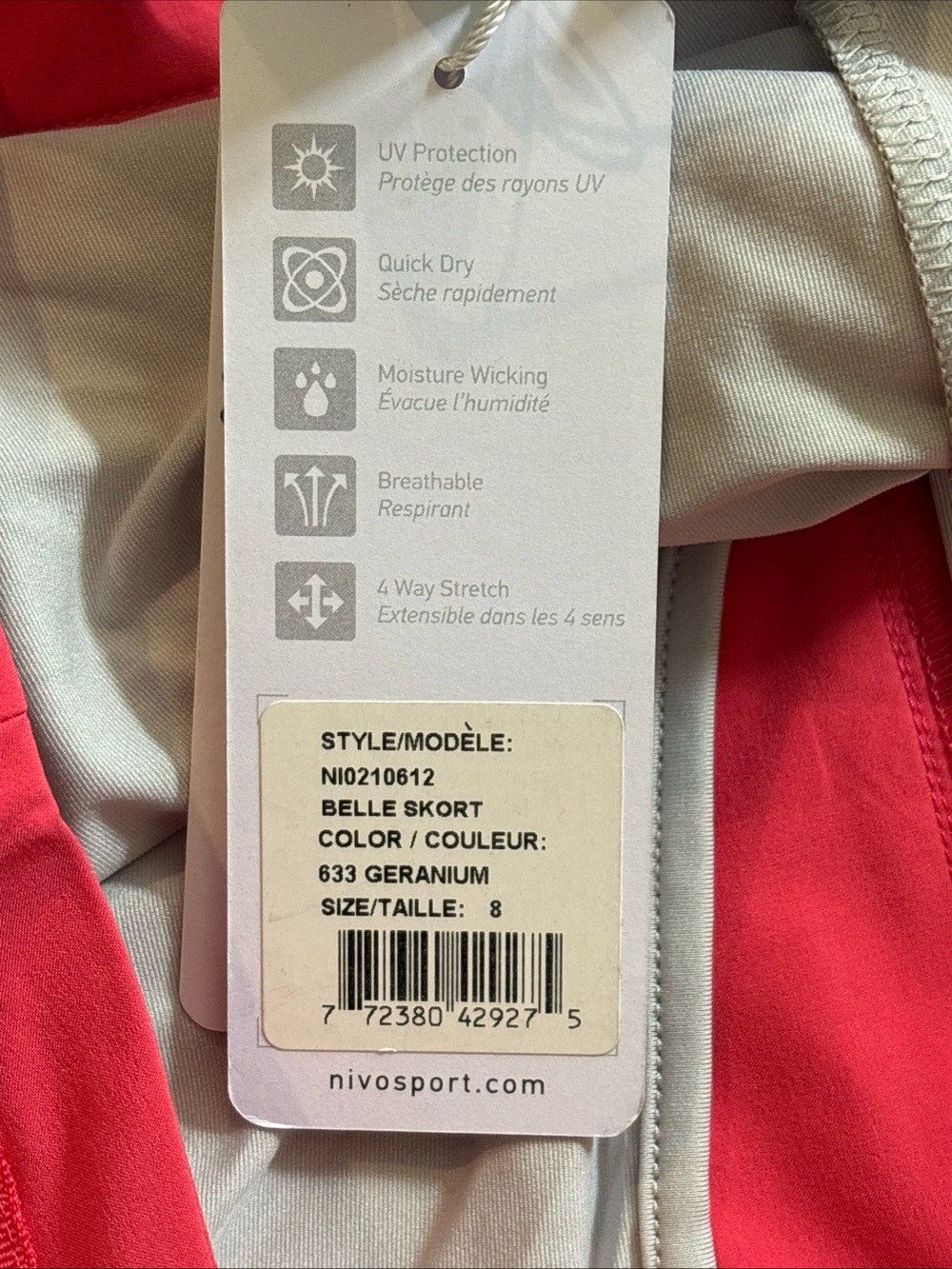 Nivo Sport Women's Golf Skirt Belle Skort Size 8 Athletic Geranium Cool Comfort - Picture 12 of 16